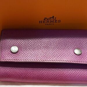 Hermes Purple Textured Leather Key Case Silver Hardware